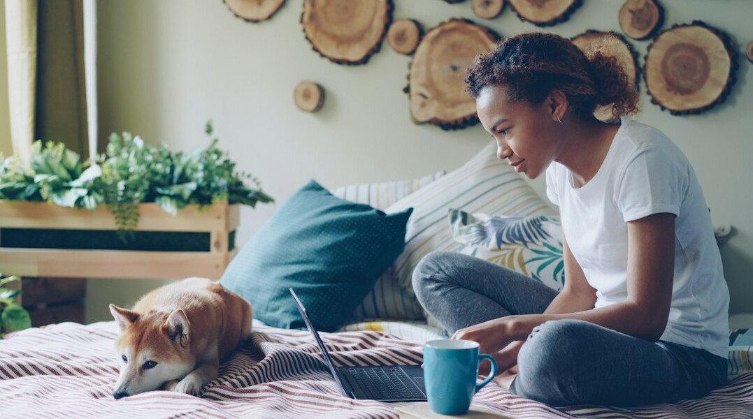 woman coding at home